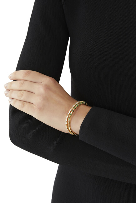 Uneven Bracelet, 18k Gold with Emeralds & Diamonds